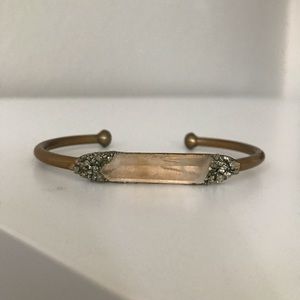 Dea Dia adjustable brass bracelet with clear quartz and pyrite